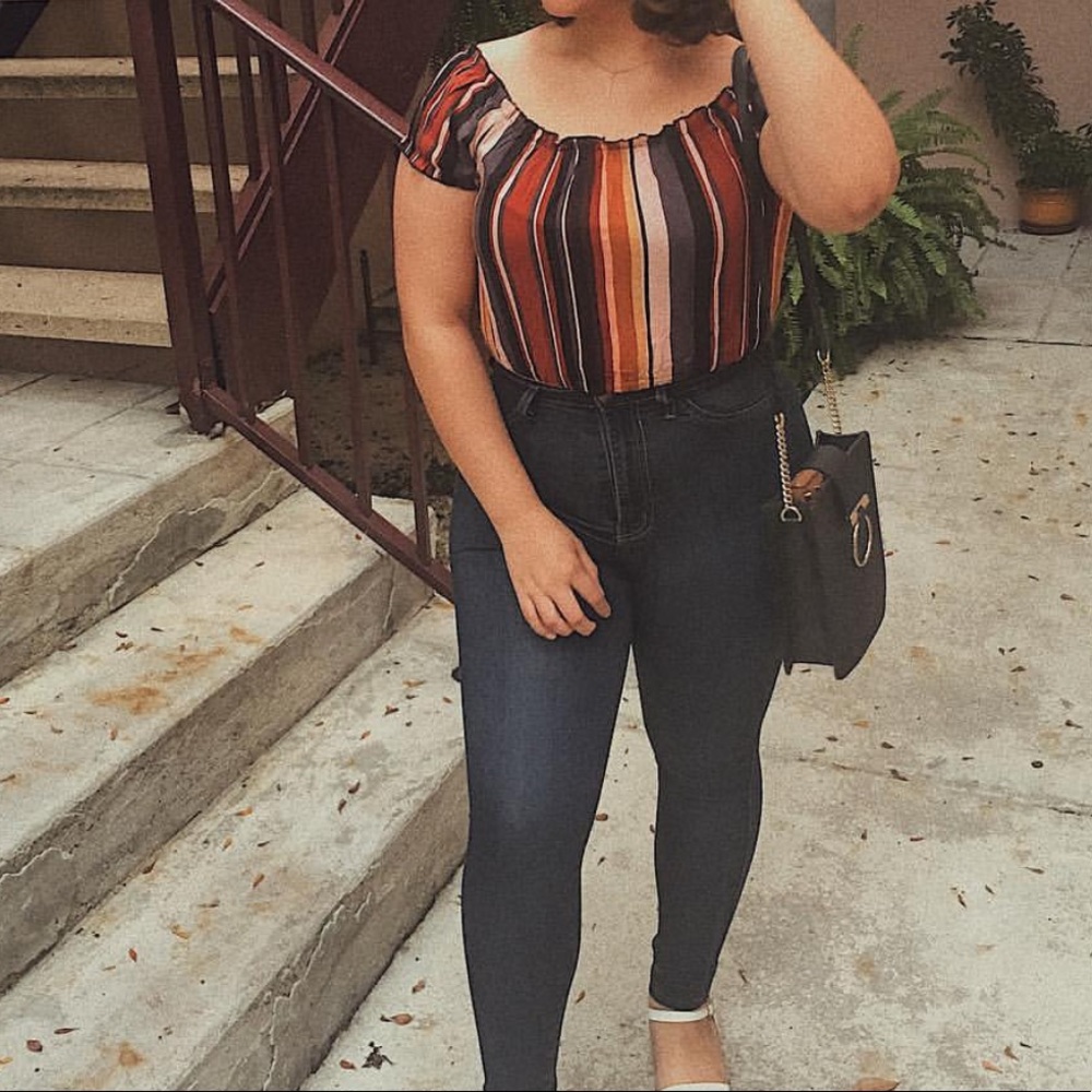 Striped off the shoulder cropped top